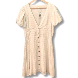 L-space White Button Down Dress with Puff Sleeves